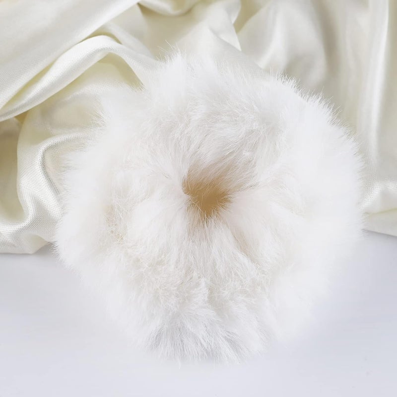 Mljsh 2 PCS White Faux Rabbit Fur Fuzzy Scrunchies - Fluffy Elastic Hair Bobbles, Ponytail Holders, and Hair Accessories for Girls & Women - Image 4
